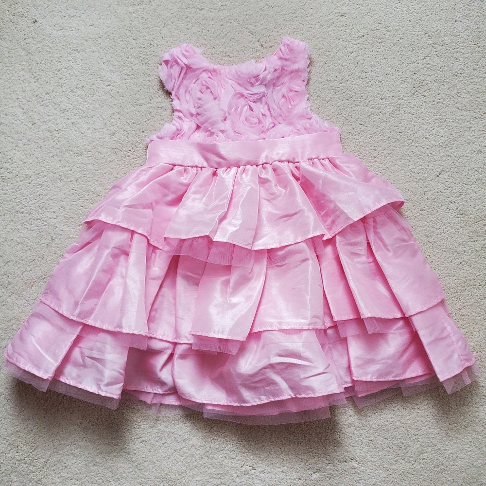 Mud Pie Girls' Pink Rosette and Layered Ruffle Tulle Dress with Bow sz3T